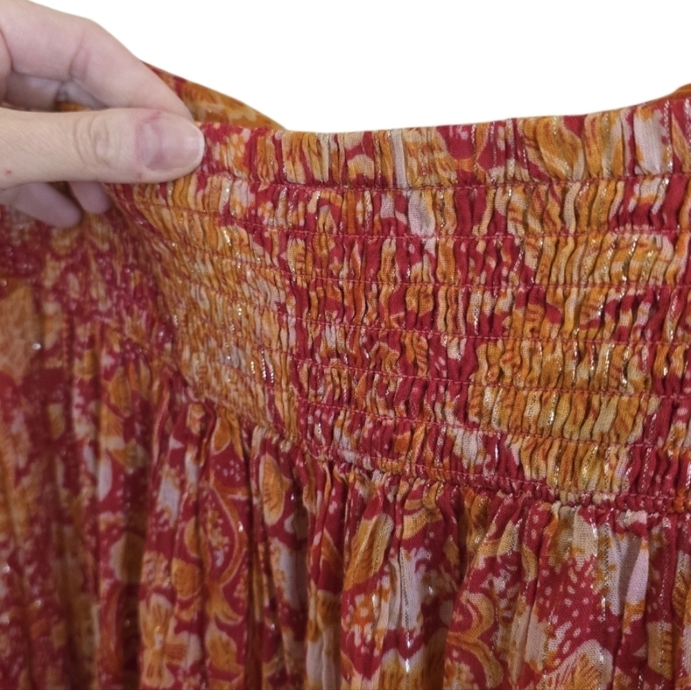 Anthropologie Harem Boho Strapless Orange & Red Jumpsuit. Size Medium - Picture 5 of 10